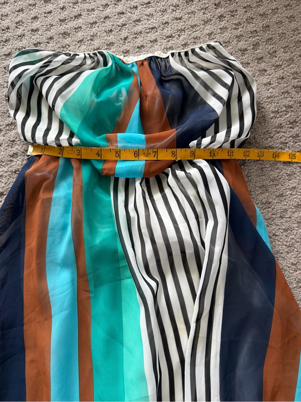 Iris Basic Strapless High-Low Dress in Teal, Navy, Rust & White - Picture 5 of 8